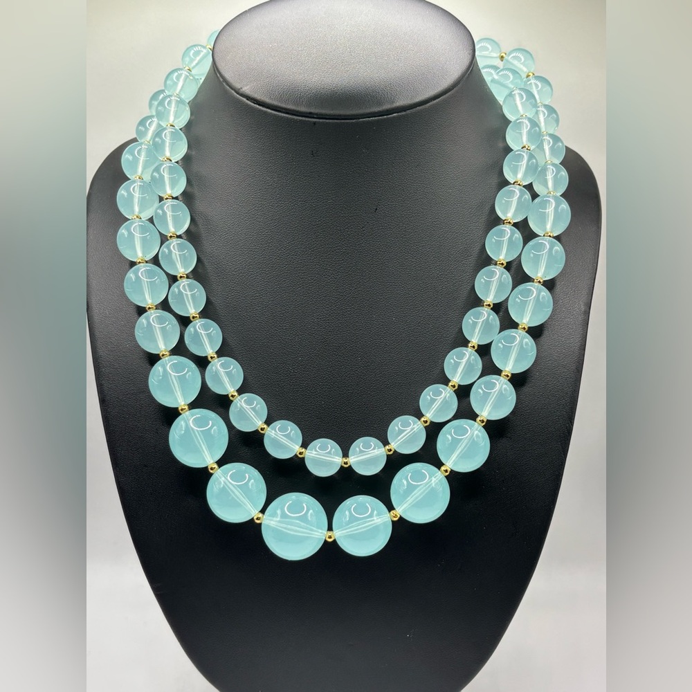 Vintage Joan Rivers Elegant Aqua Beaded Necklace Set of 2.